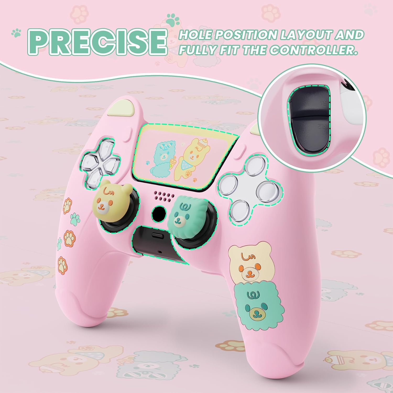 Thumbnail 5 de playvital Cute Bear Controller Silicone Case for ps5, Kawaii Controller Cover Compatible with Charging Station, Gamepad Skin Protector for ps5 with Touch Pad Sticker & Thumb Grips - Pink & Yellow
playvital Cute Bear Controller Silicone Case fo…