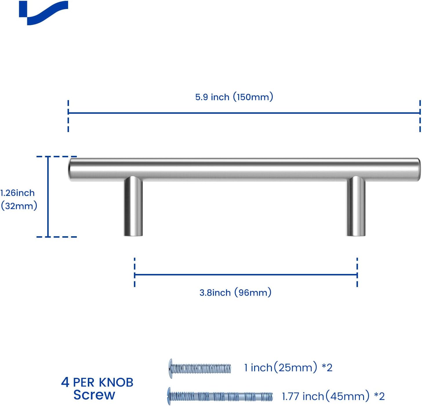 Thumbnail 1 de LONTAN 10 Kitchen Cupboard Handles 96mm T-Shaped 150mm Stainless Steel Pulls