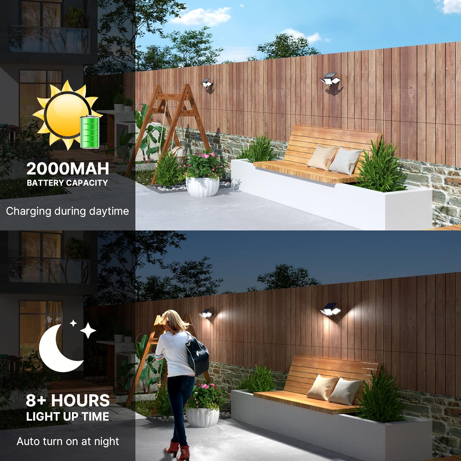 Detalle de Luce solare esterna con sensore di movimento (2 pezzi) – 304 LED, 3 modalità, telecomando, IP65