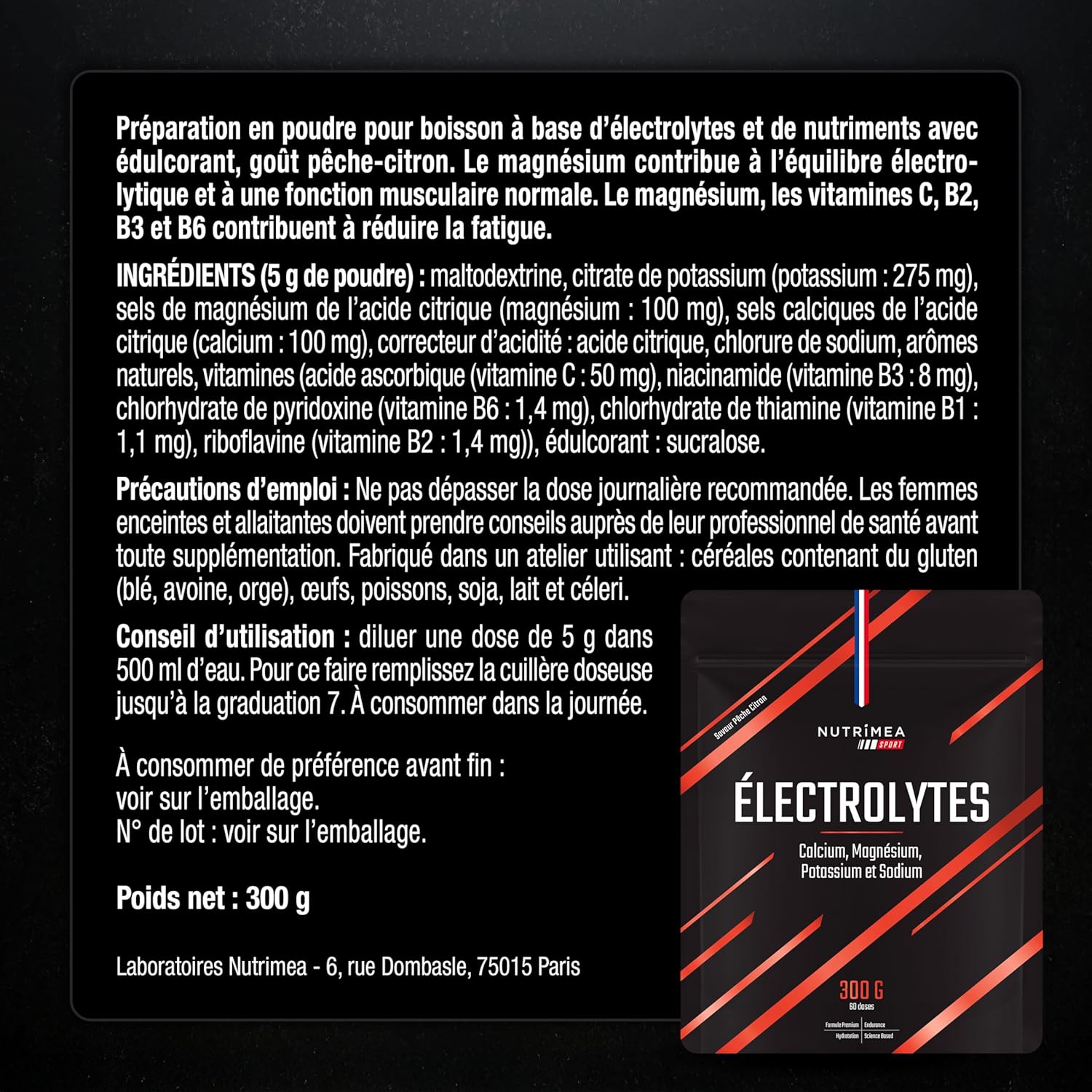 Thumbnail 6 de Nutrimea ELECTROLYTE – Boisson d’hydratation Calcium, Magnésium, Sodium, Potassium aux vitamines B et C (goût pêche citron)