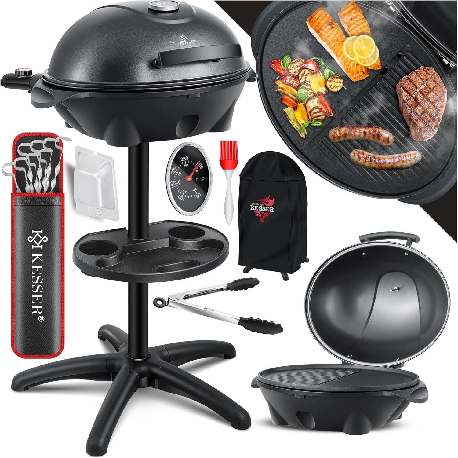 Detalle de KESSER® Elektrogrill 2in1 Tisch- & Standgrill mit Deckel (2.400 W), XXL Antihaft-Grillplatte