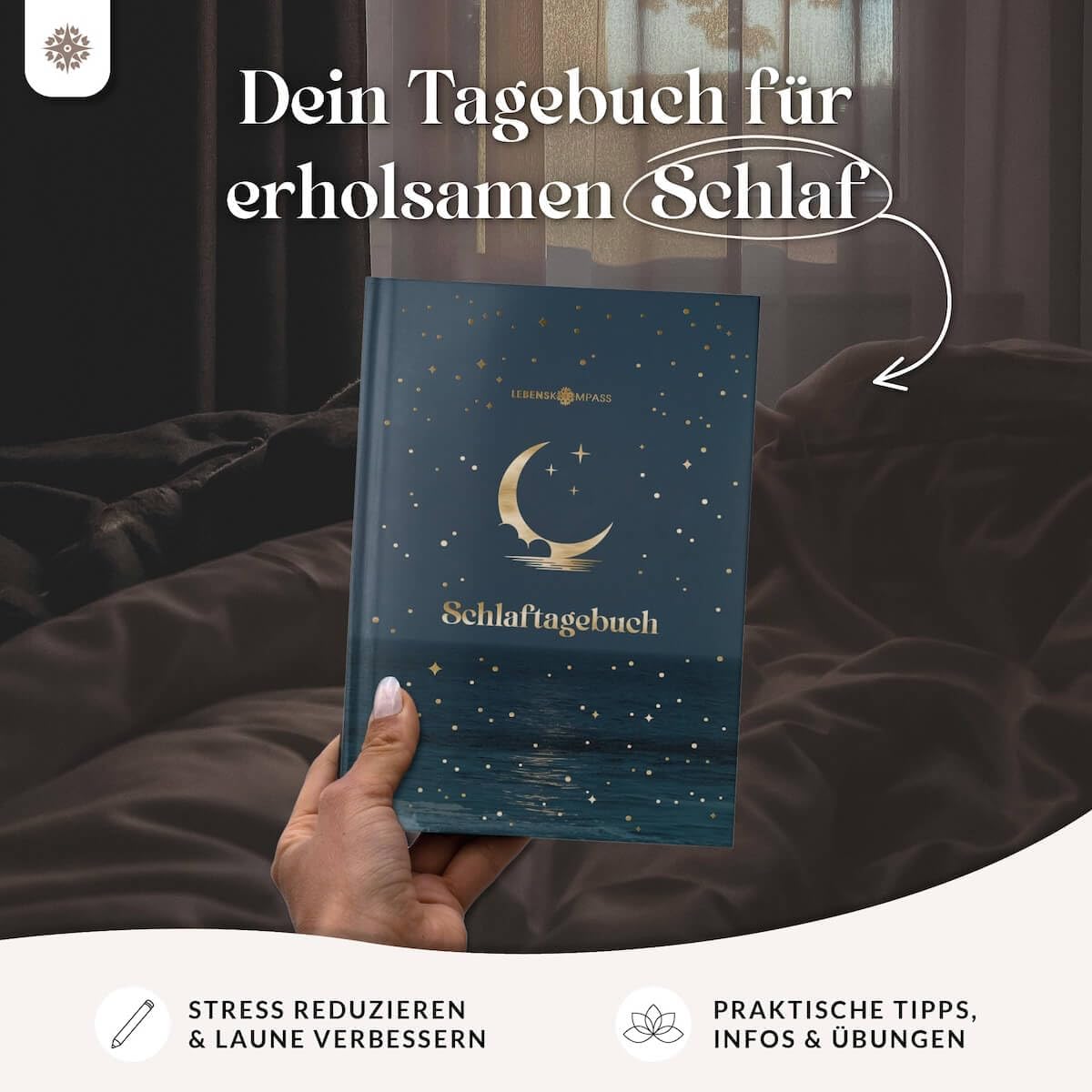Detalle de LEBENSKOMPASS® Schlaftagebuch Doze – un-datiertes 12-Wochen-Journal (DIN A5, Hardcover, Goldveredelung, 120 Seiten)