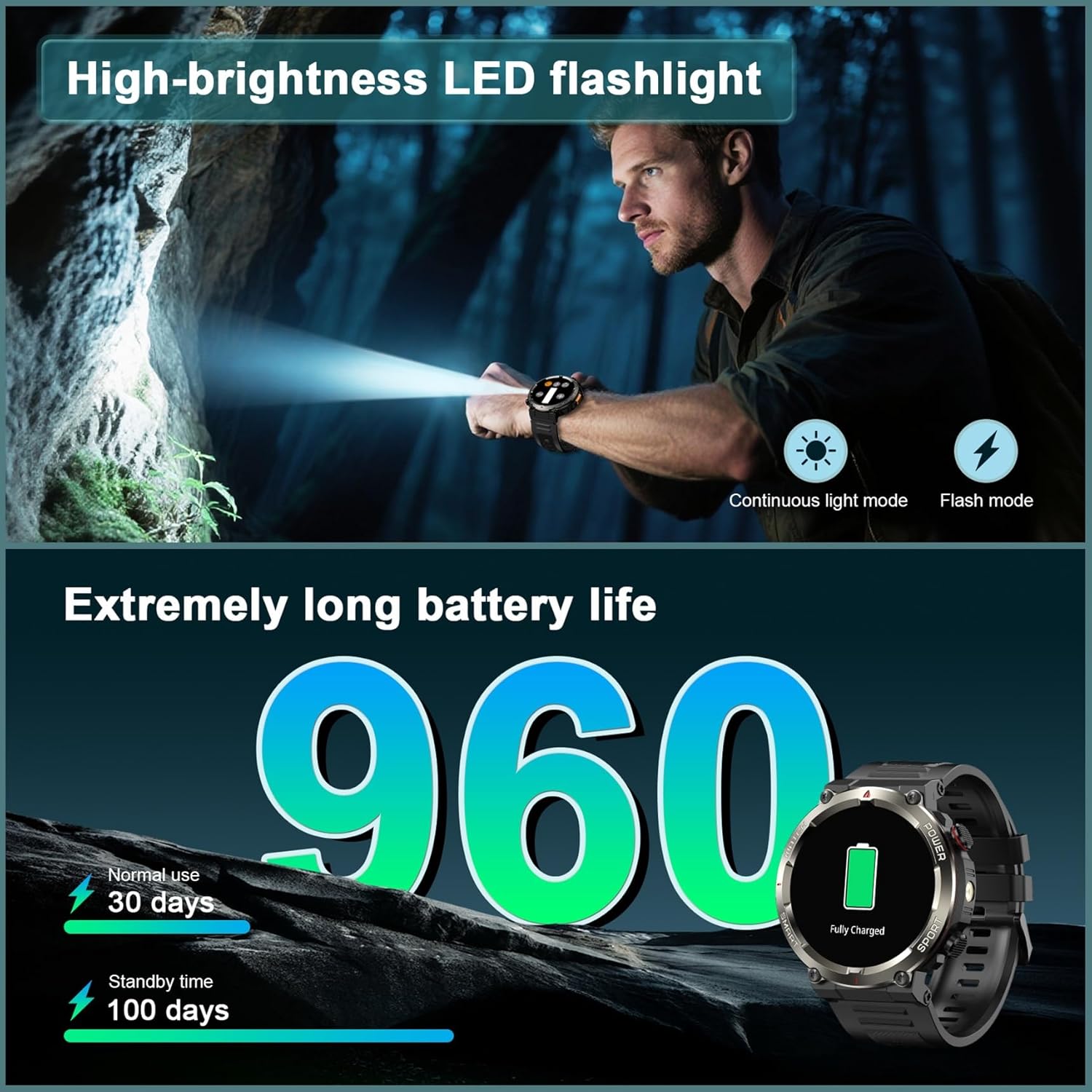 Thumbnail 2 de Military Smart Watch for Men with Bluetooth Calling