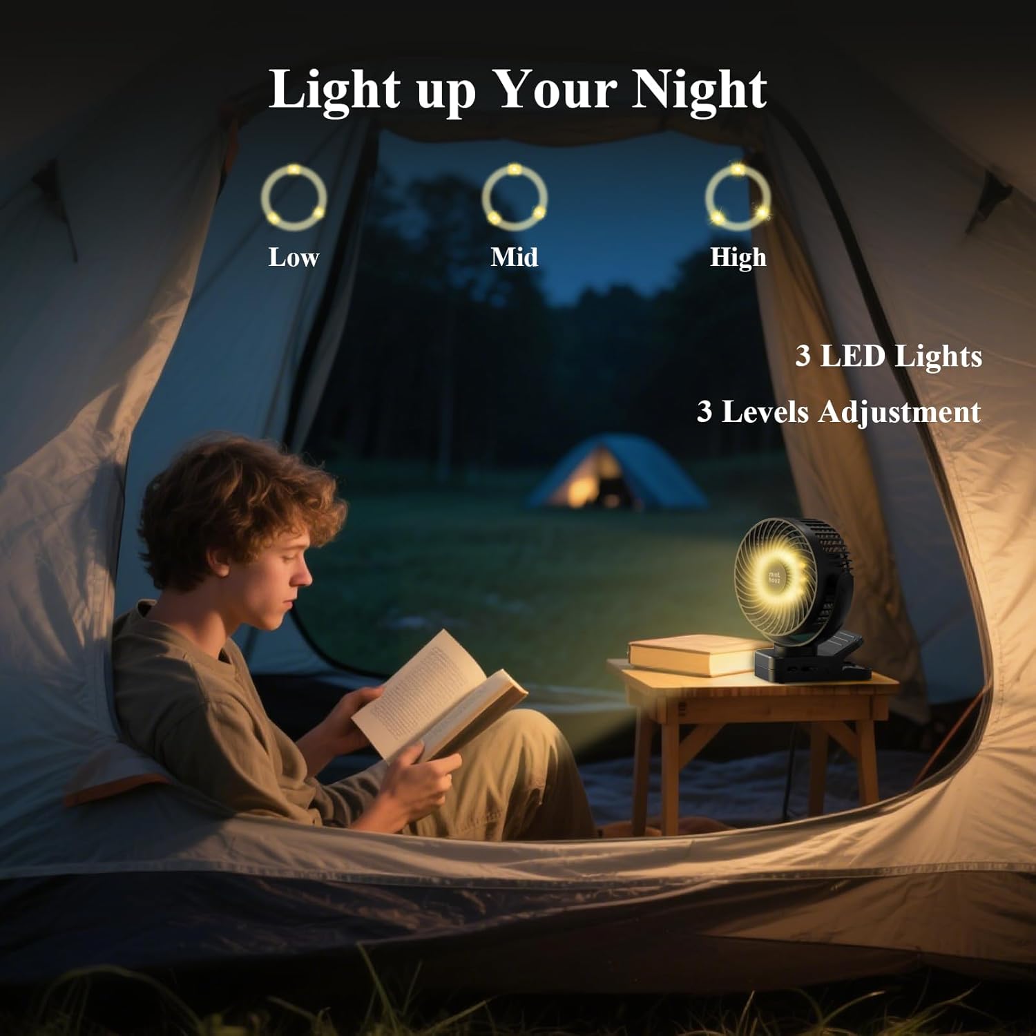 Thumbnail 3 de Minthouz 12000mAh Portable USB Fan (Rechargeable Clip On, Remote, 3 Speeds & Lights, Timer, 360° Rotation) – Black