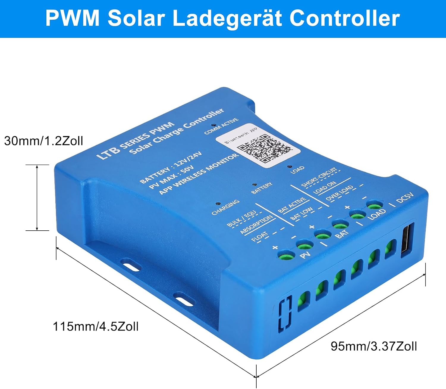 Detalle 2 de KWODE KWODE023 PWM-zonnelaadregelaar 20 A met Bluetooth en USB