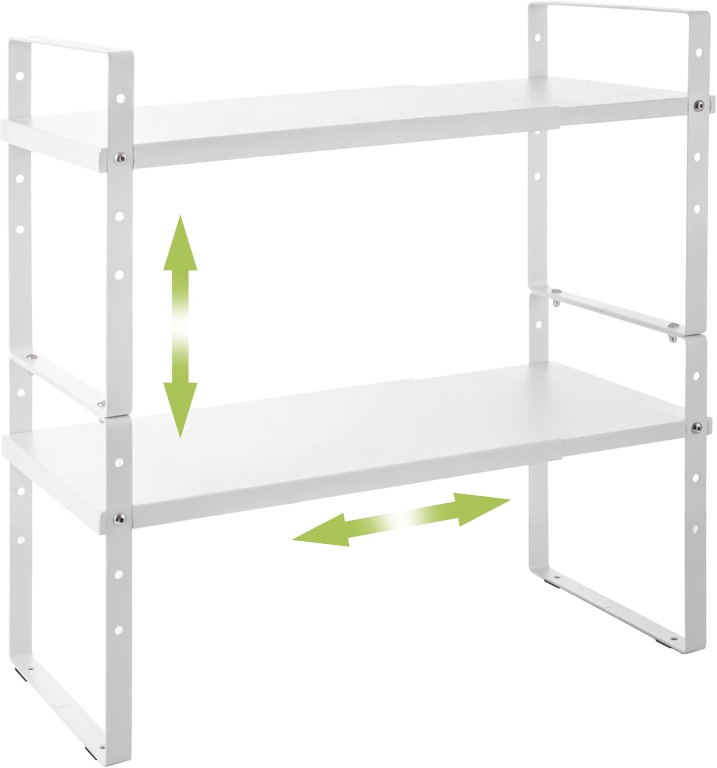 Across-Star Expandable Cabinet Shelf Organizer Rack (White) — Adjustable Height Spice/Pantry Shelf, 2 Pack