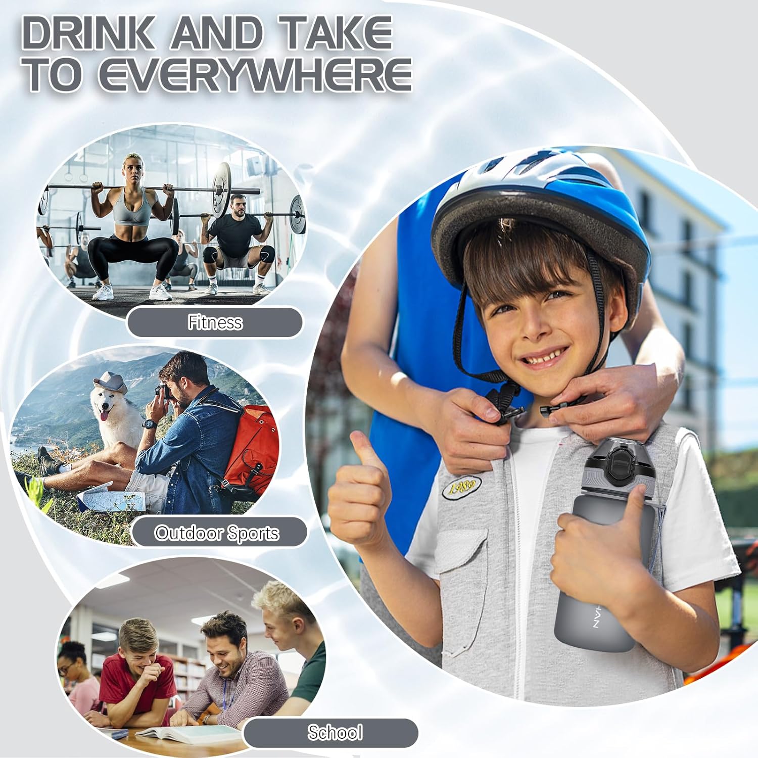 Thumbnail 6 de AOHAN Trinkflasche 600 ml mit auslaufsicherem Klappdeckel, Stroh und Tragegurt (BPA-frei)