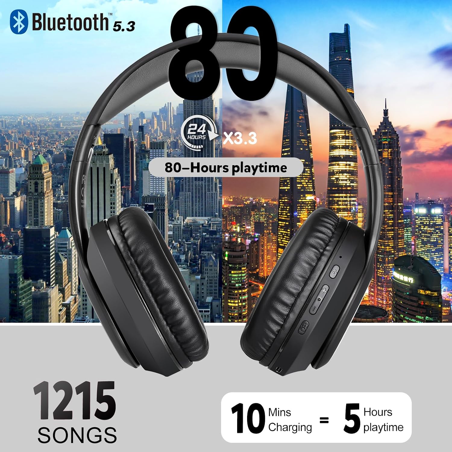 Detalle de WorWoder wireless headphones 80hrs comfort