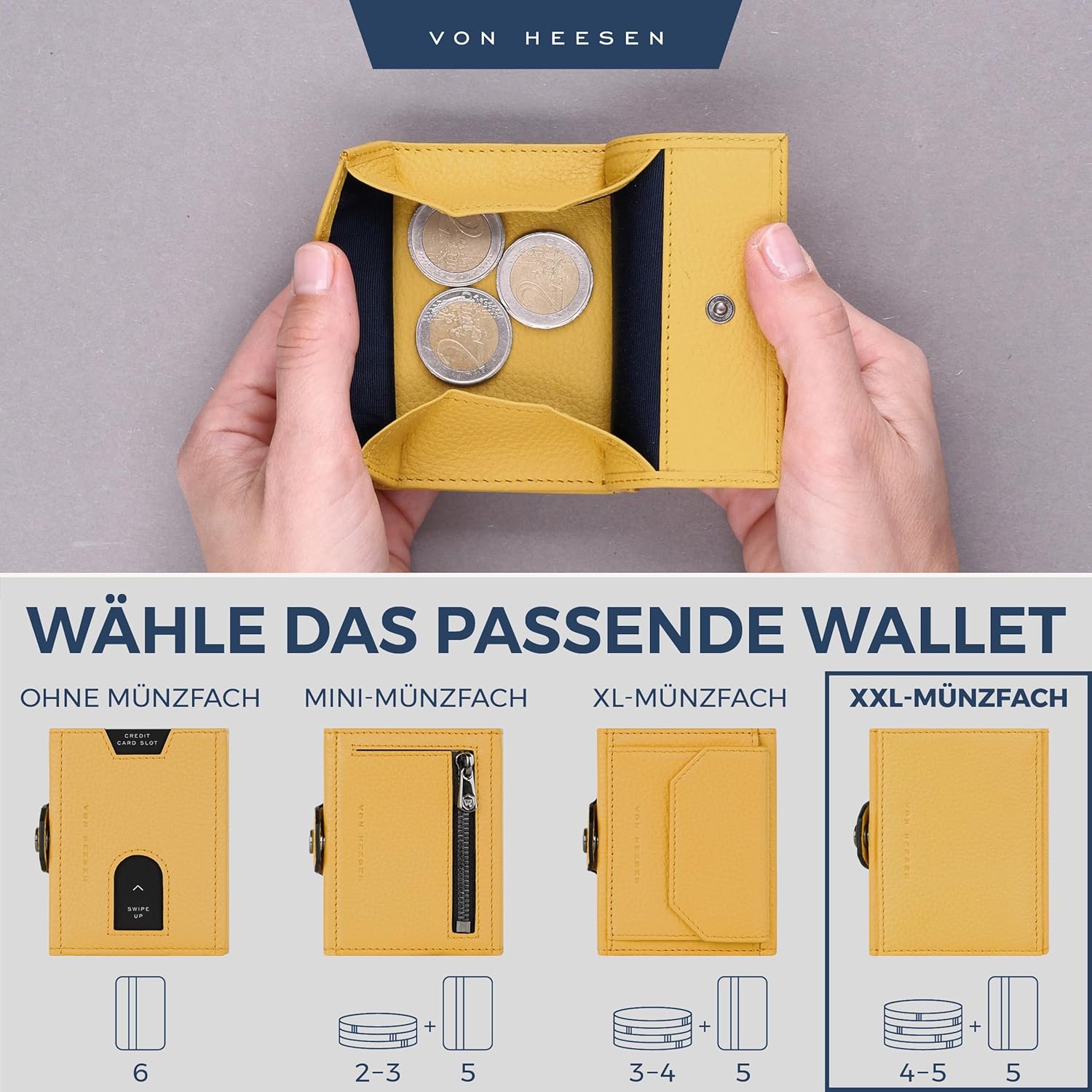 Thumbnail 5 de VON HEESEN Slim Wallet mit XXL Münzfach & RFID-Schutz – Echtleder, kompakt und praktisch