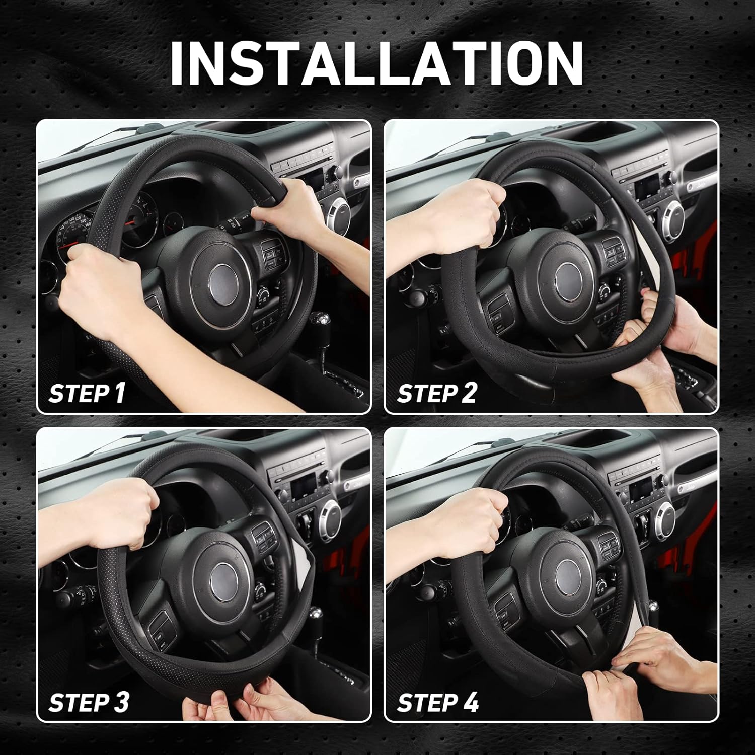Detalle de SEG Direct Microfiber Leather Steering Wheel Cover (39.5–41 cm) – Black