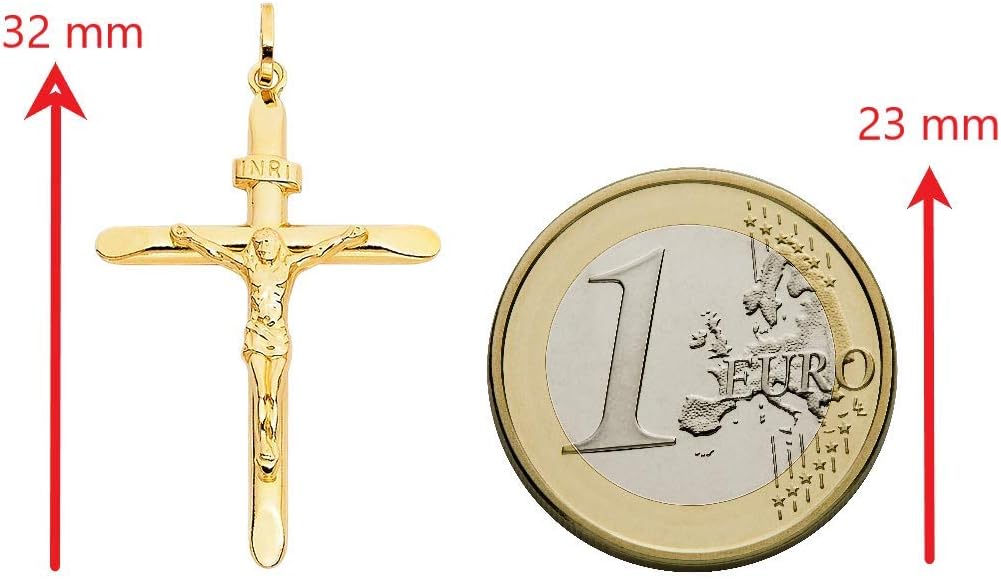 Detalle 2 de Pendentif croix avec Jésus en or jaune 585 (14 carats) – Unisexe, 32 x 20 mm