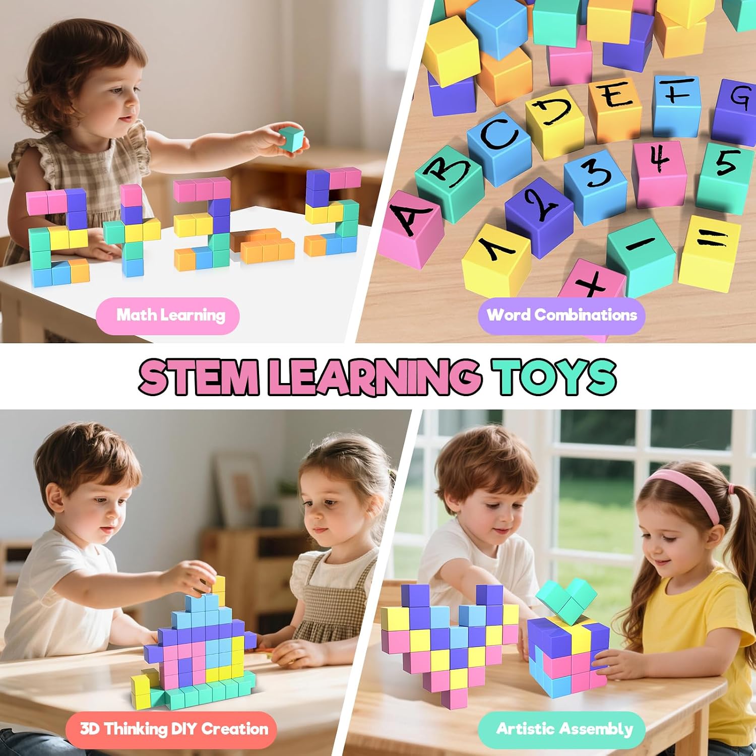 Thumbnail 5 de Magnetic Building Blocks for Kids (56pcs) – 1-inch Magnetic Cubes & Tiles with Toy Eyes for STEM Play