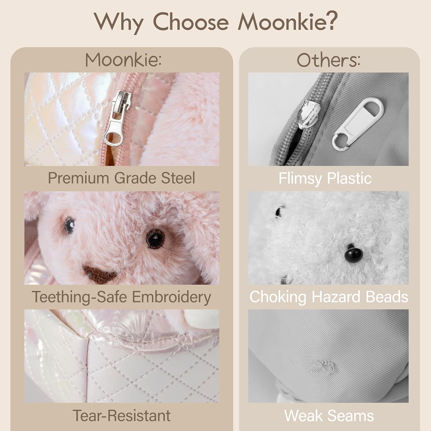 Thumbnail 6 de Moonkie Hug & Go™ Bunny Toddler Backpack (Soft Plush Bag with Detachable Toy) for Girls Ages 2–4