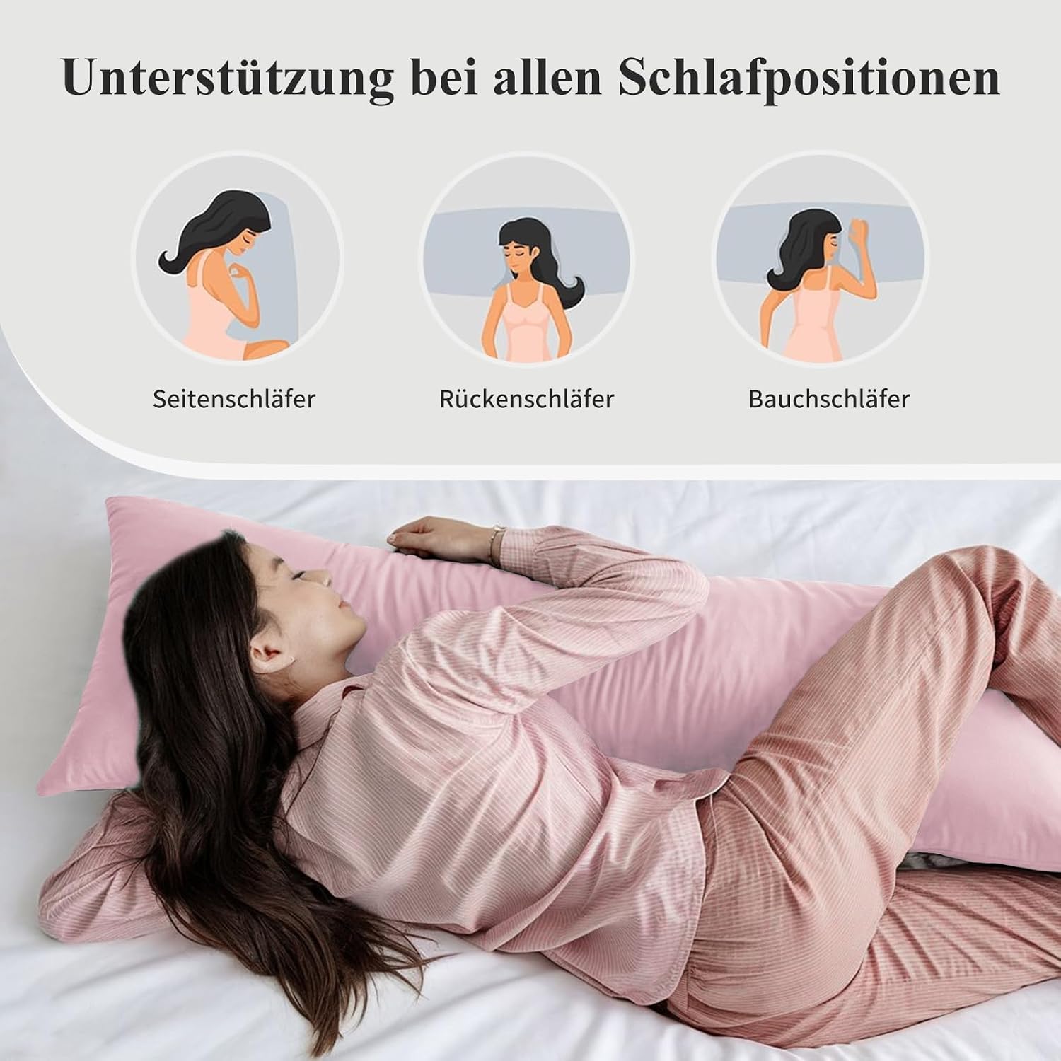 Detalle 2 de Aisbo Kissenbezug 40x145 Seitenschläferkissen Bezug Rosa