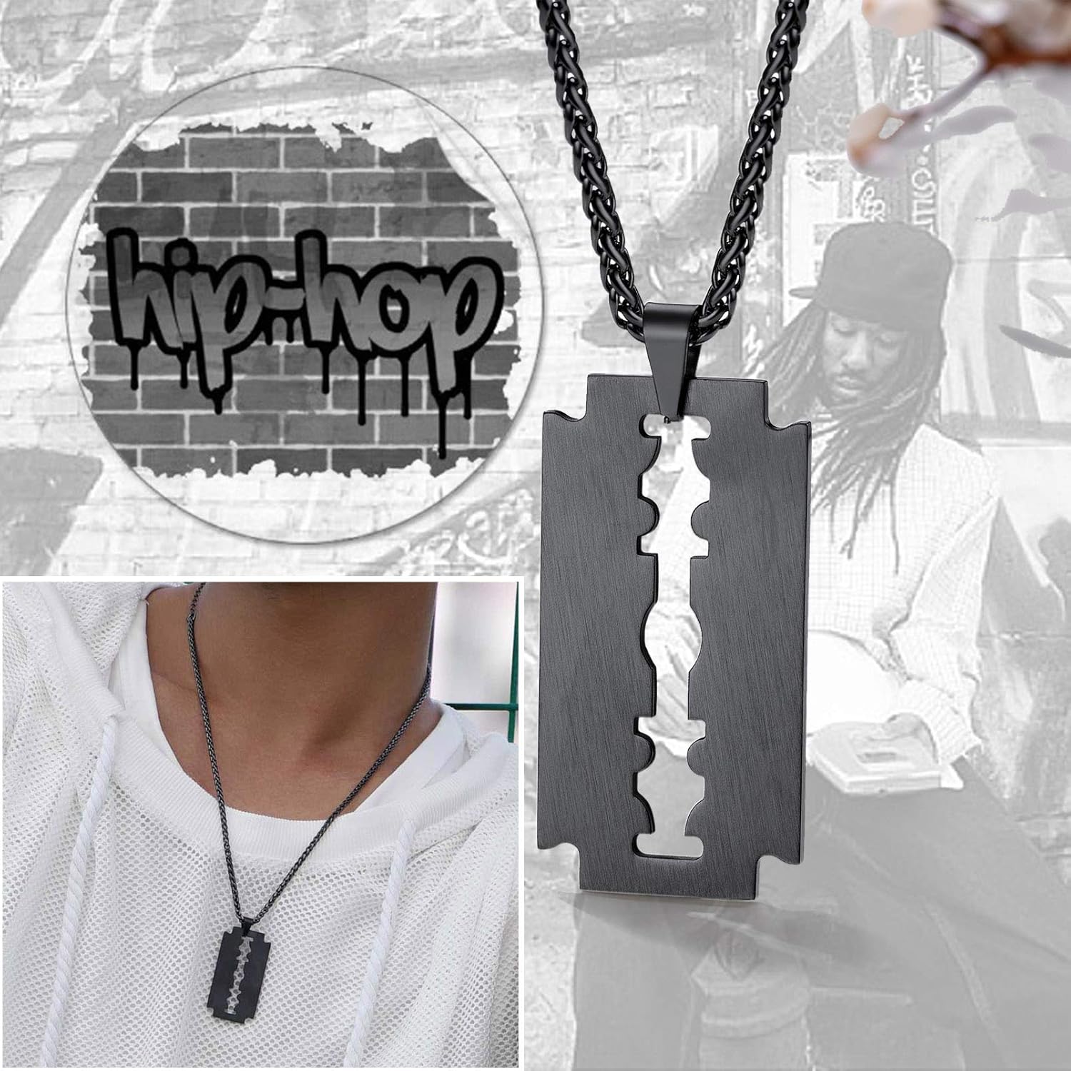 Thumbnail 2 de PROSTEEL collana uomo in acciaio 316L con lametta placcata oro/nero, catena regolabile 55 cm e confezione regalo