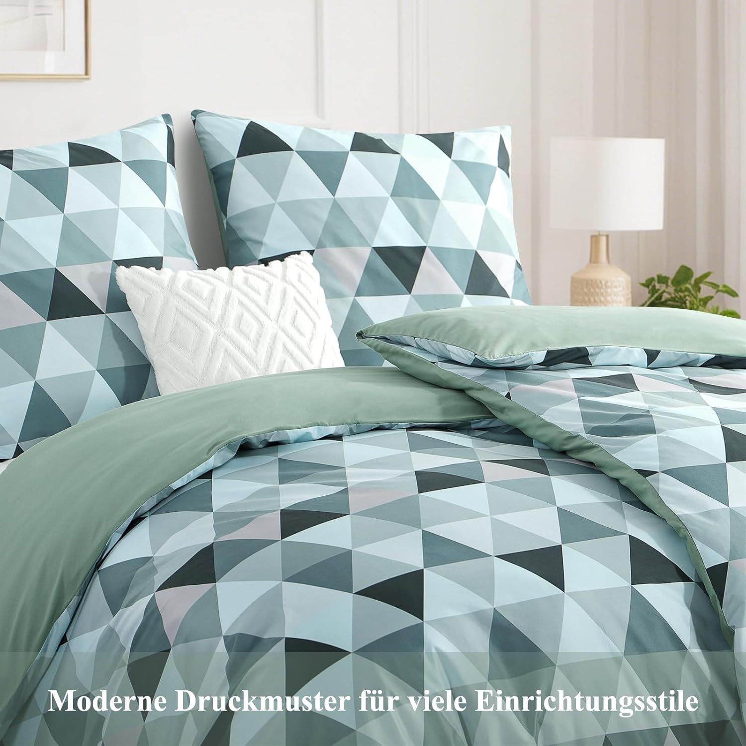Thumbnail 1 de RUIKASI Bettwäsche 135x200 grün, 4-teilig (2 Bettbezüge + 2 Kissenbezüge) aus Mikrofaser mit Reißverschluss