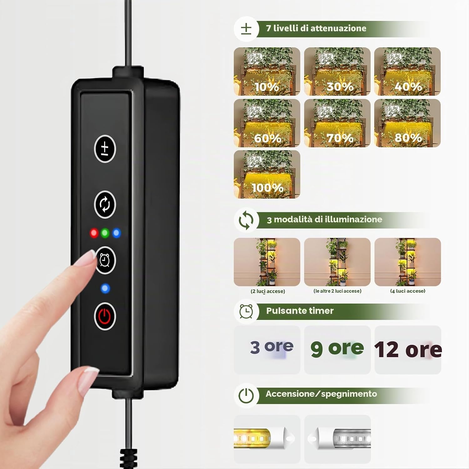 Detalle de Bamworld Mensola per piante con luci LED a spettro completo, 7 ripiani