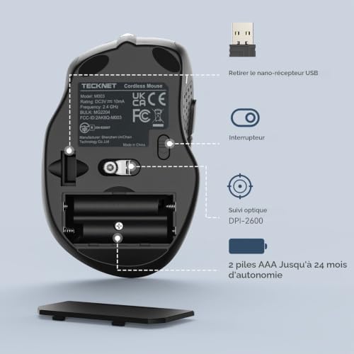 Thumbnail 6 de TECKNET Souris sans fil 2,4 GHz, 2 600 DPI réglables et clic silencieux