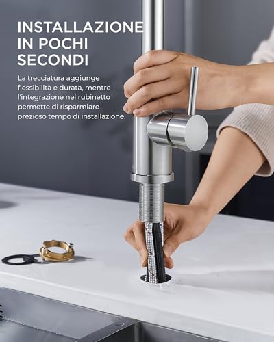 Detalle 2 de FORIOUS Rubinetto Lavello Cucina con Doccetta Estraibile 360° in Acciaio Inox – alta pressione, monocomando