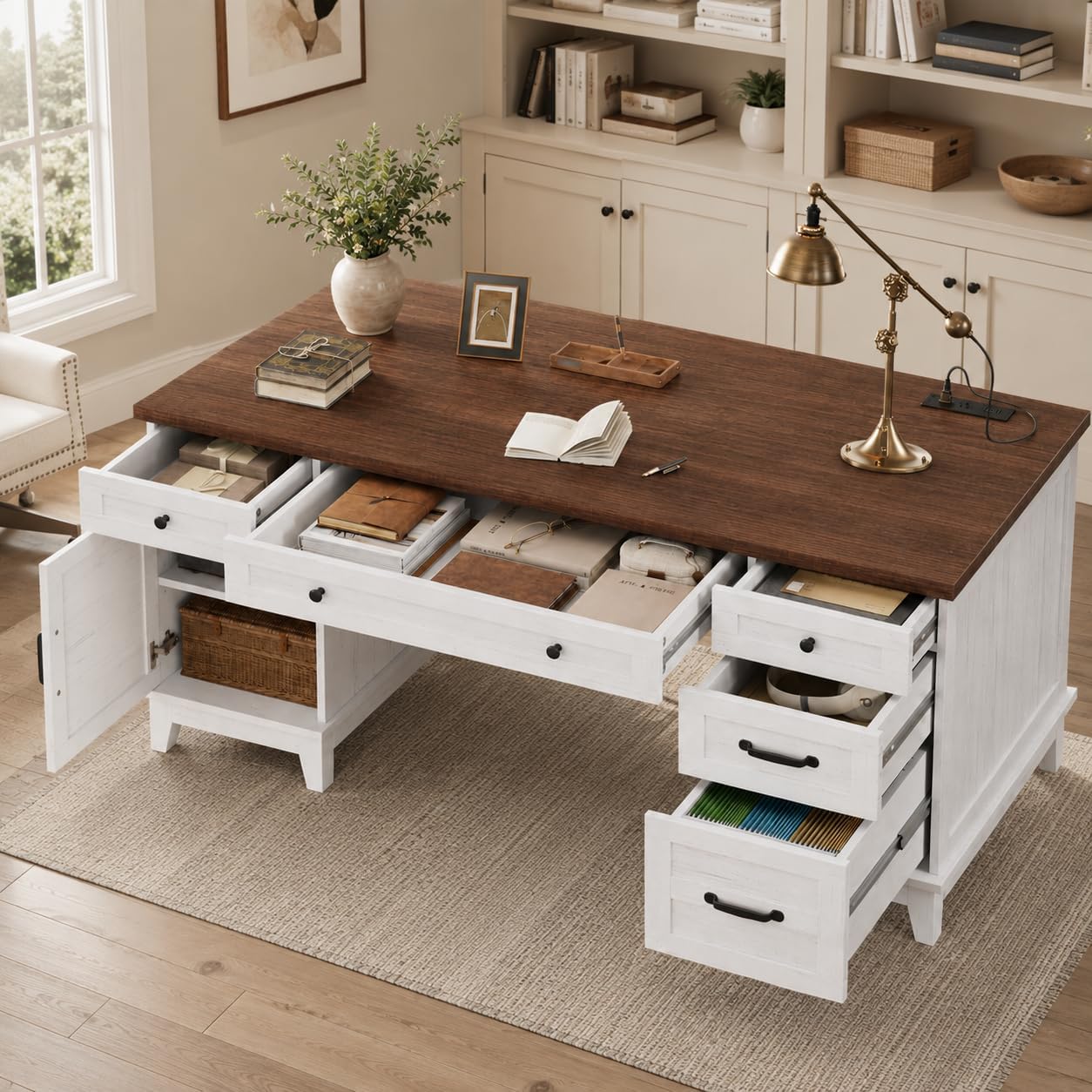 Detalle de WildVenture c4t-LSezHhELNy3OM-16sMdBbTL-N Farmhouse Desk, 60-inch, Vintage White