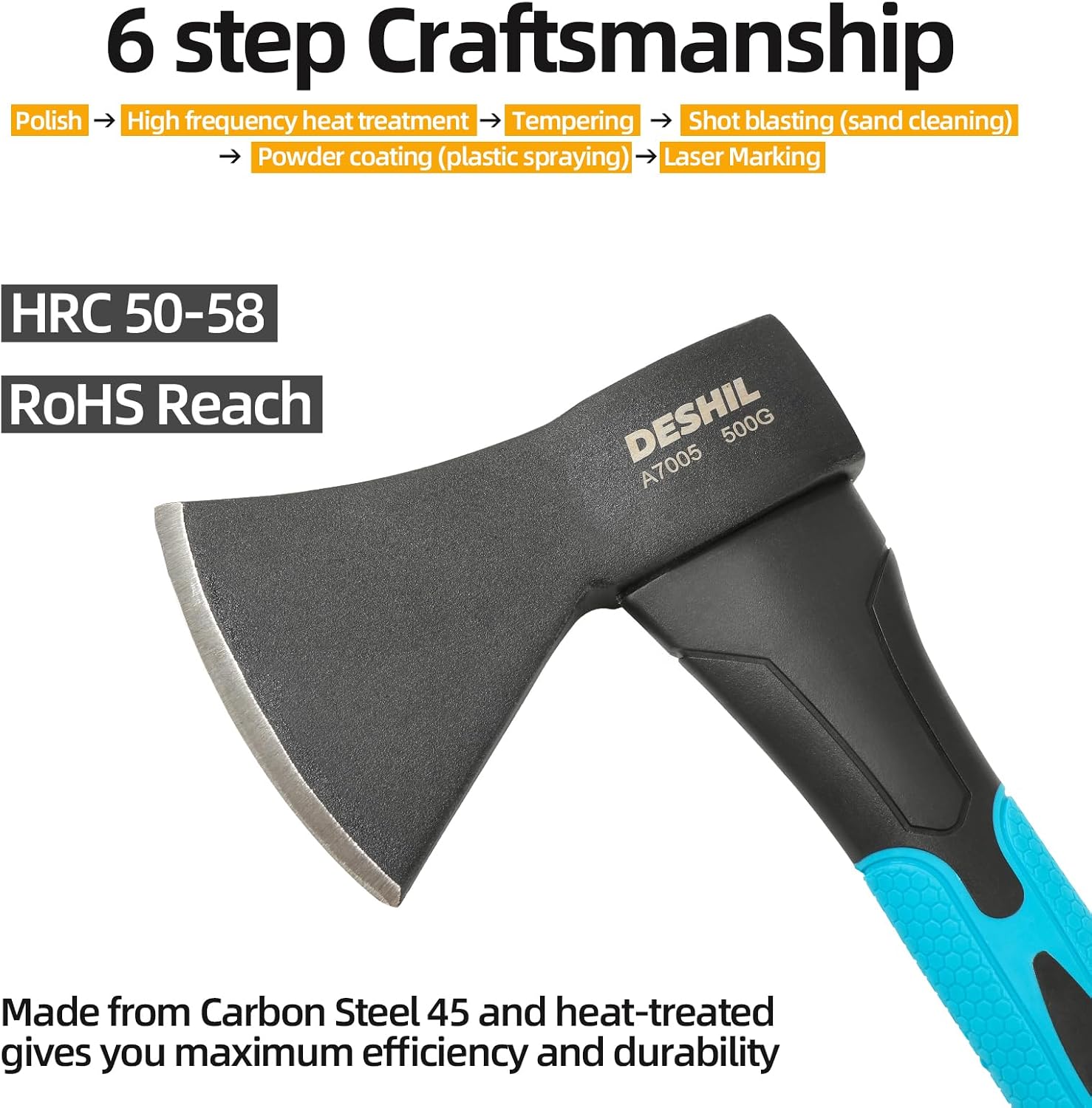 Detalle 2 de DESHIL T09-10IN-L 10-Inch Camping Hatchet, Carbon Steel Head, Fiberglass Handle