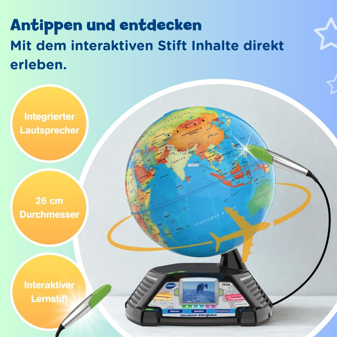 Detalle 2 de VTech Interaktiver Videoglobus – Weltkugel mit Bildschirm und Lerninhalten (deutsche Version) für Kinder ab 7 Jahren