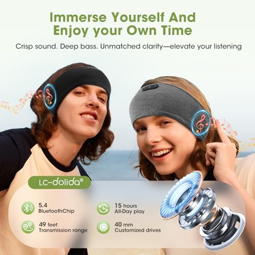 Detalle de LC-dolida Bandeau Bluetooth Écouteurs – 5 en 1 pour sommeil, sport et bien-être