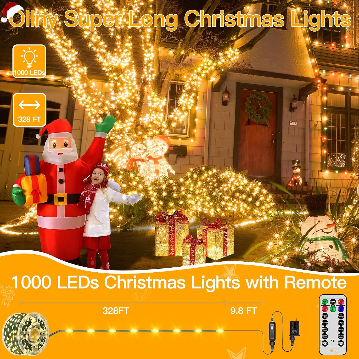 Thumbnail 1 de Ollny HG-29V1016C Christmas Lights, 1,000 Warm White LEDs, 328 ft, IP67