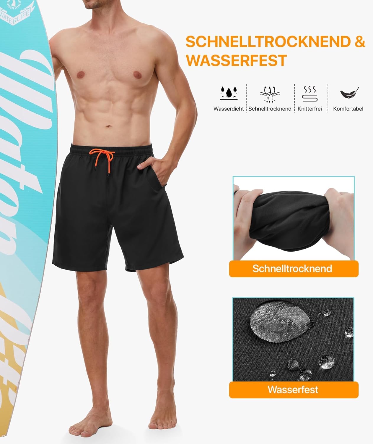 Thumbnail 3 de SIHOHAN Herren-Badehose Schnelltrocknend mit Meshfutter und Tunnelzug – wasserdichte Boardshorts