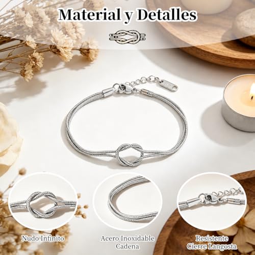 Detalle de RAOPNHS: Set de 2 pulseras de nudo infinito con tarjeta y caja – regalo de amistad para mujer
