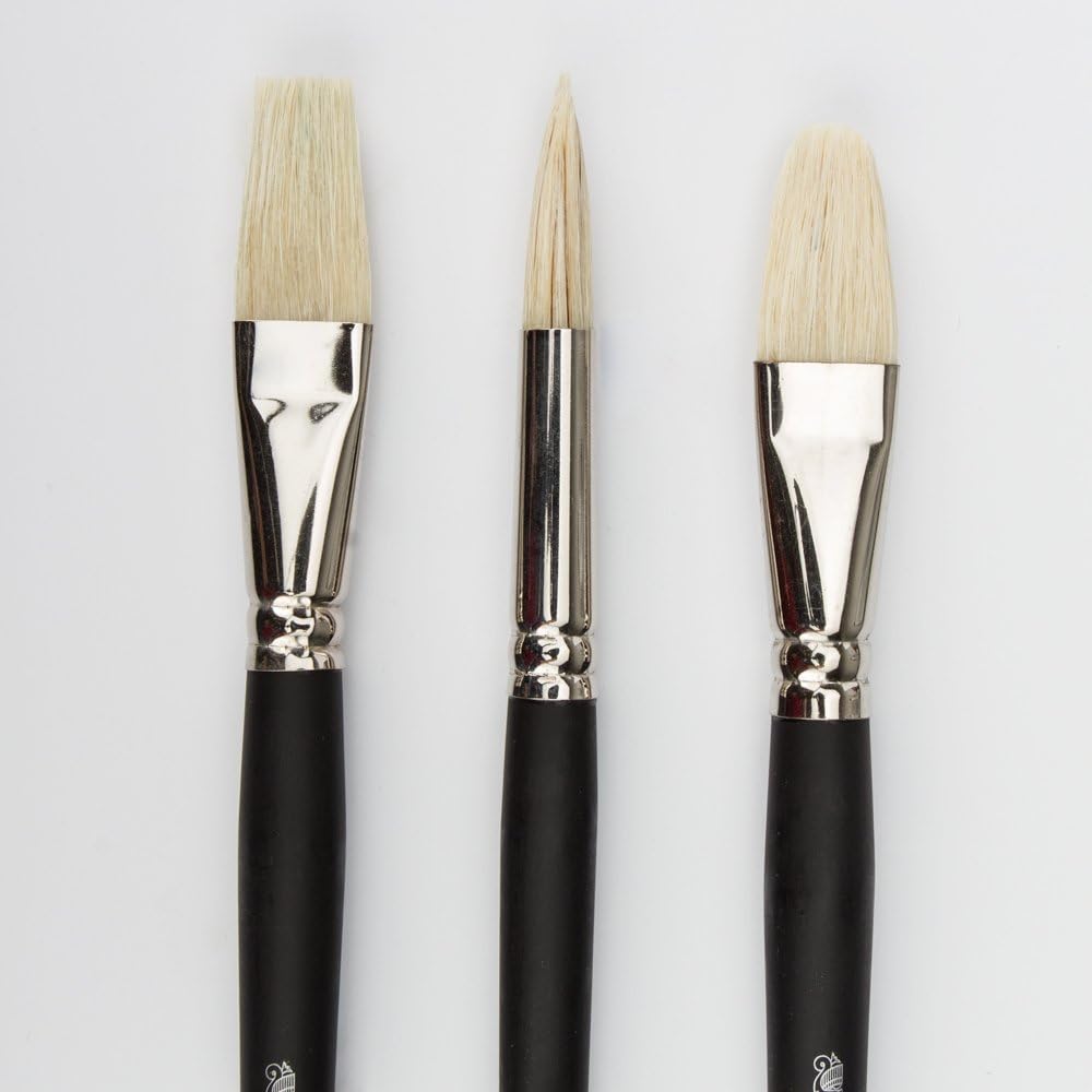 Detalle de Winsor & Newton Azanta Black 5690660 Naturborstenpinsel (Schweineborste) für Öl- & Acrylfarben – 3er-Set