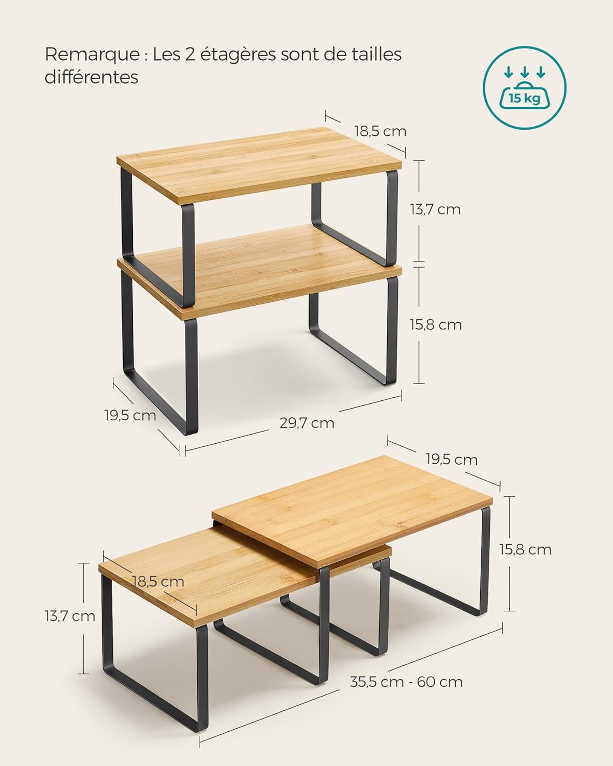 Thumbnail 5 de SONGMICS KCS02NB Étagère à épices extensible, lot de 2 🧂