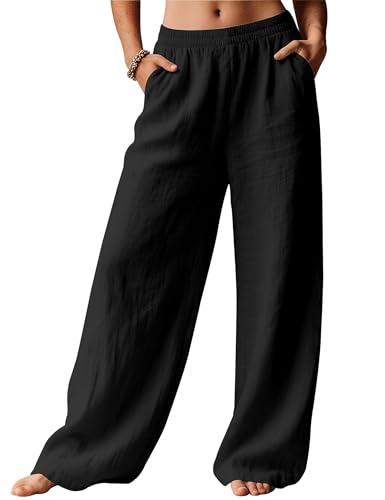 Detalle de Rapbin Womens Linen Trousers Wide Leg Casual Summer Pants – Black