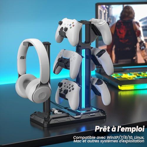Detalle de KDD Support de Casque avec 9 Modes d'Éclairage et Porte-Accessoires Universel
