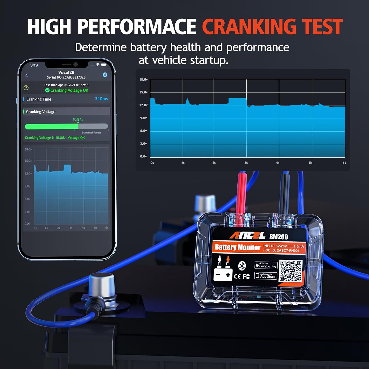 Thumbnail 6 de ANCEL BM200-US Car Battery Tester: 12V Bluetooth Battery Monitor for Cars, RVs, Boats and More