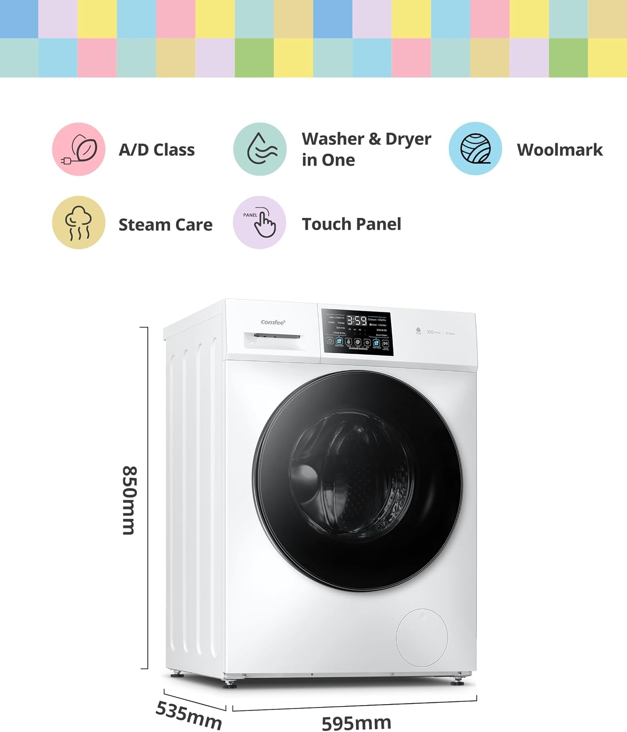 Thumbnail 1 de COMFEE' 10kg/7kg Washer Dryer Machine 2 in 1 – Energy Class A with BLDC Motor