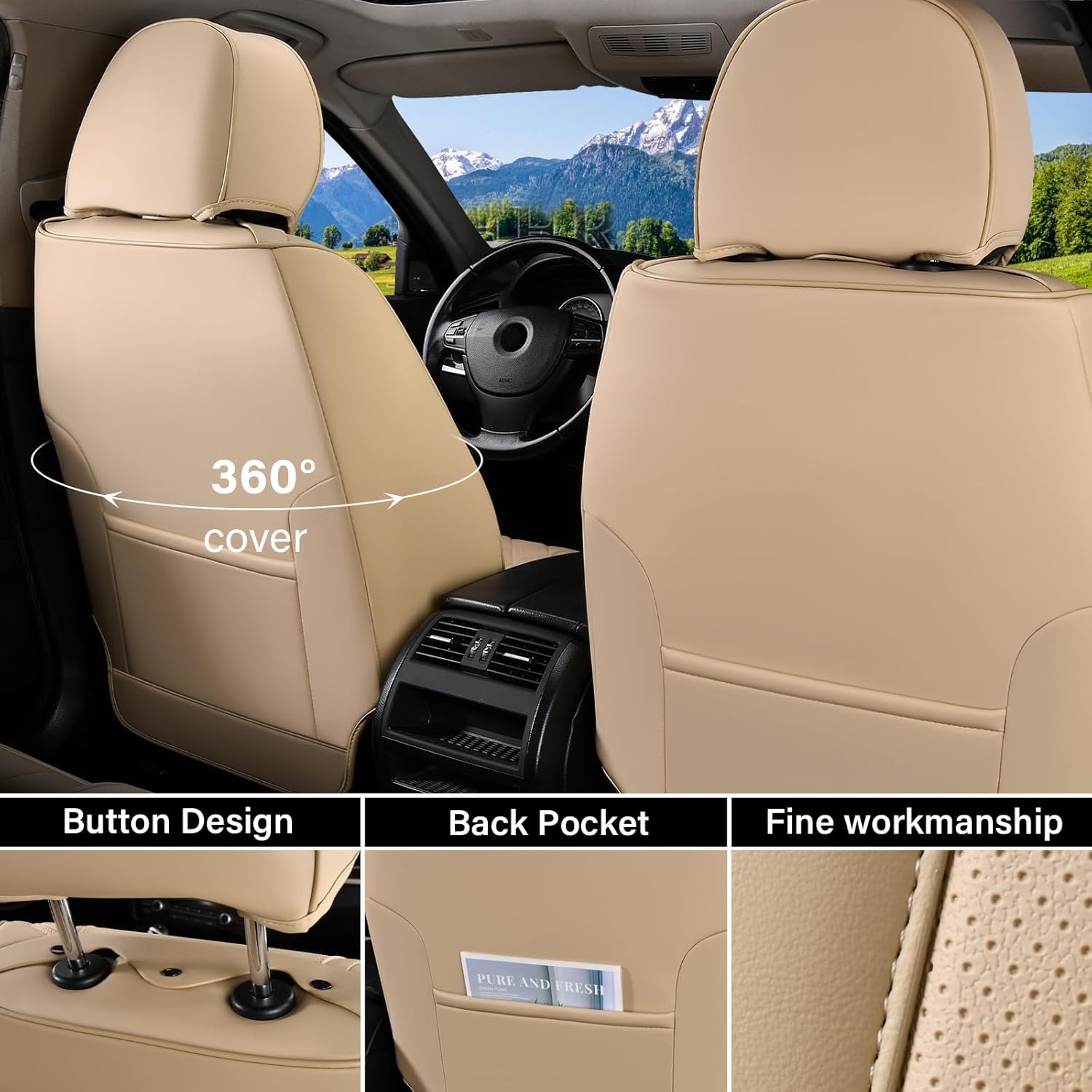 Thumbnail 3 de Coverado Waterproof Nappa Leather-Look Front Seat Covers (Beige, Universal Fit)