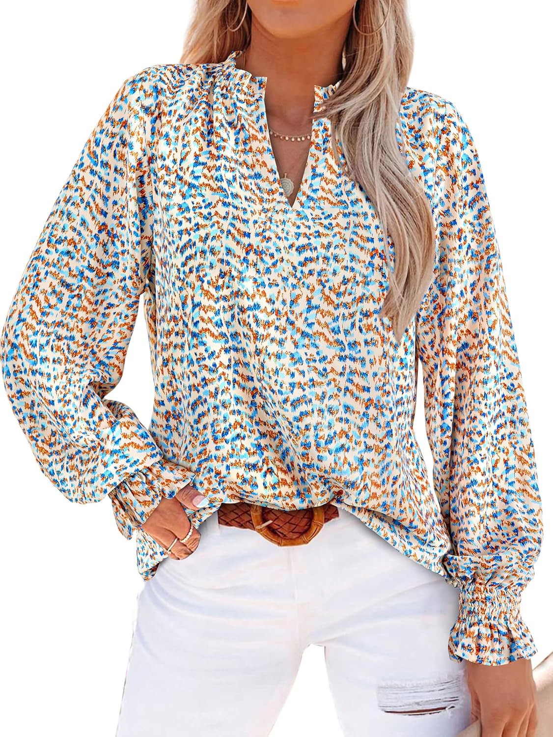 Detalle de MASCOMODA Womens V Neck Floral Top