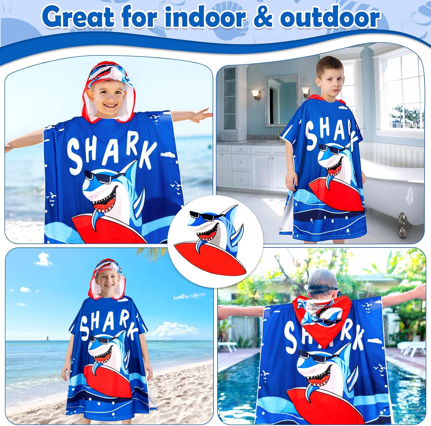 Detalle de BTNEEU Poncho de Bain Enfant – Serviette de Bain à Capuche, Séchage Rapide et Gros Chouchou de Plage (6–12 ans)