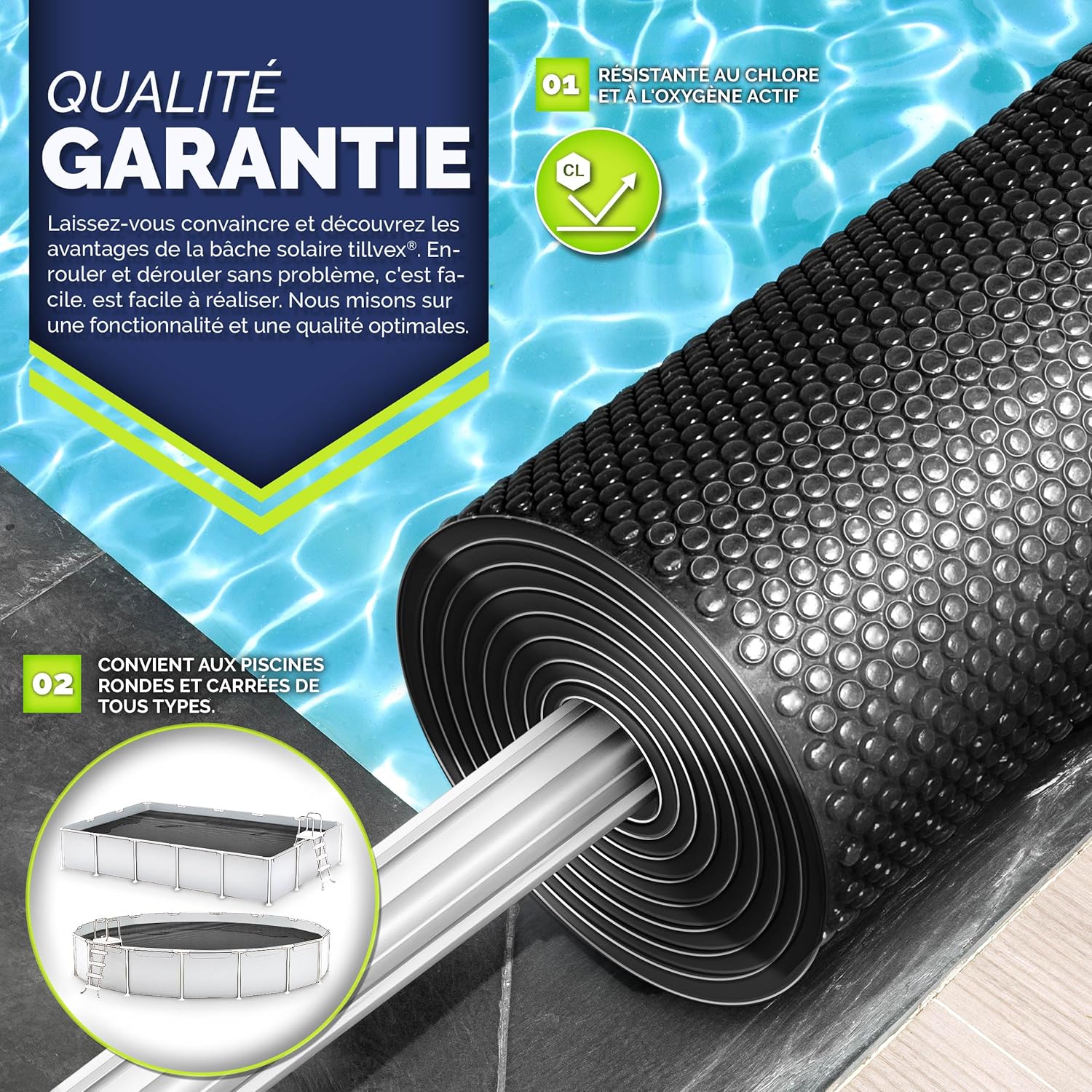 Detalle de tillvex Bâche solaire piscine 800x400 cm