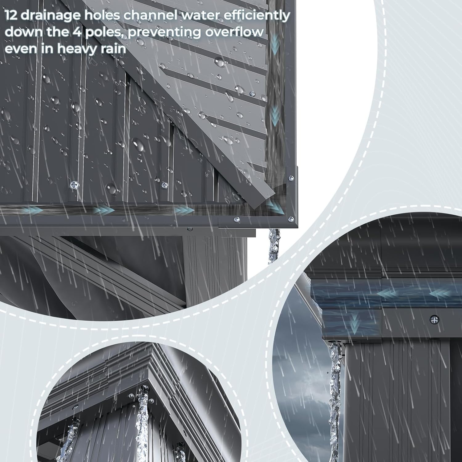 Thumbnail 5 de JUMMICO Pavillon 3,65 x 4,85 m hardtop double toit imperméable avec stores et moustiquaires, gris