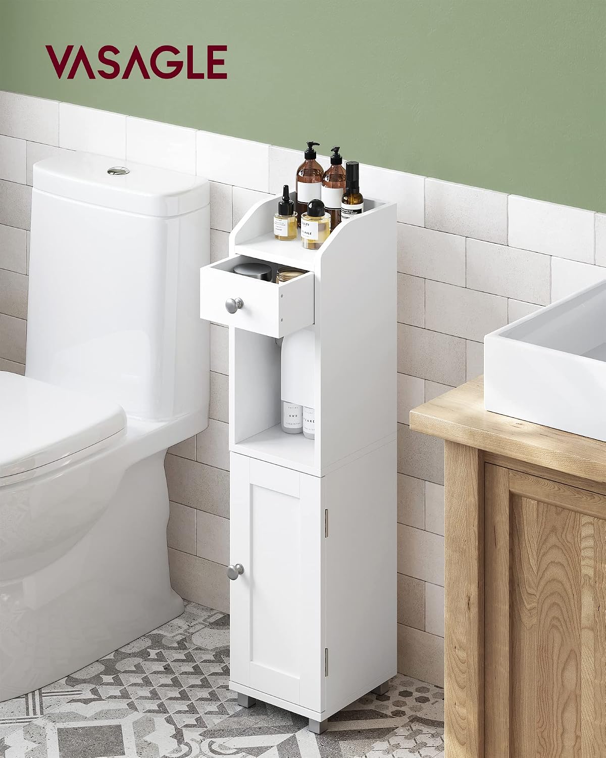 Detalle 2 de VASAGLE B34BBC846P31 Bathroom Cabinet, White, Adjustable Shelf