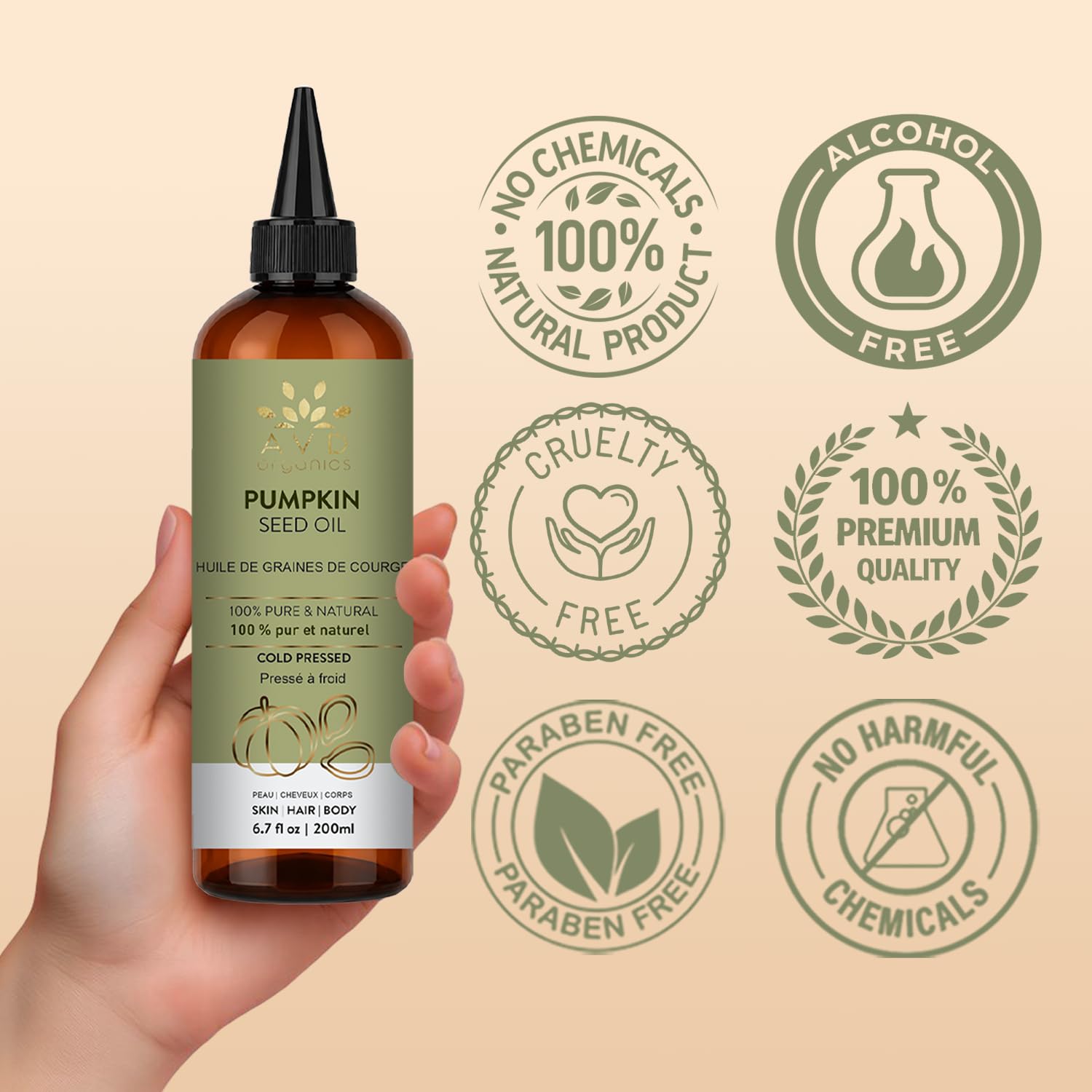Thumbnail 5 de AVD Organics Pumpkin Seed Oil for Hair, 200 mL, 100% Pure Cold-Pressed