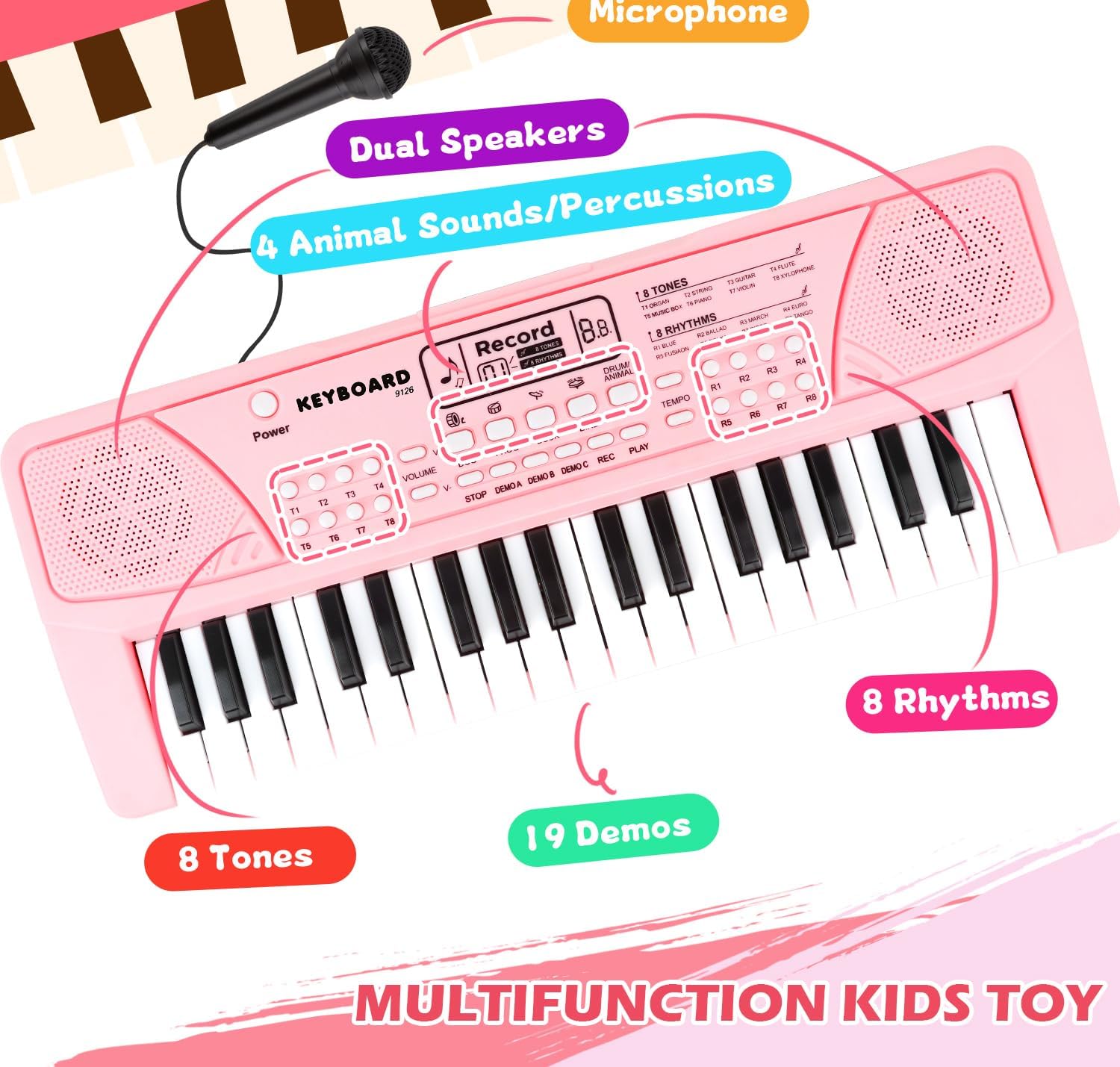 Thumbnail 3 de Jouet Piano Clavier pour Enfant – 37 touches, micro et enregistrement pour enfants de 3 à 7 ans