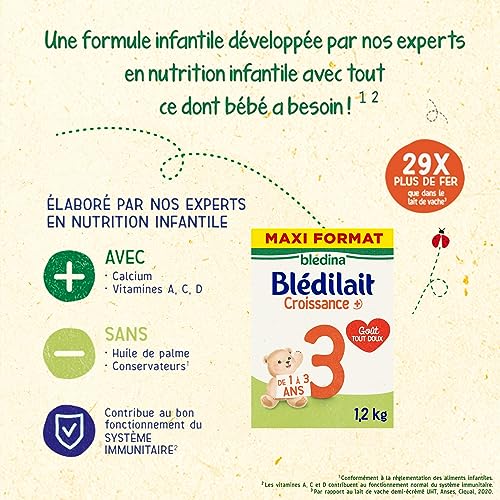 Detalle 2 de Blédilait Croissance 3ème âge – Lait en poudre 1 à 3 ans – Lot 3x1,2 kg (Gallia/Blédina)