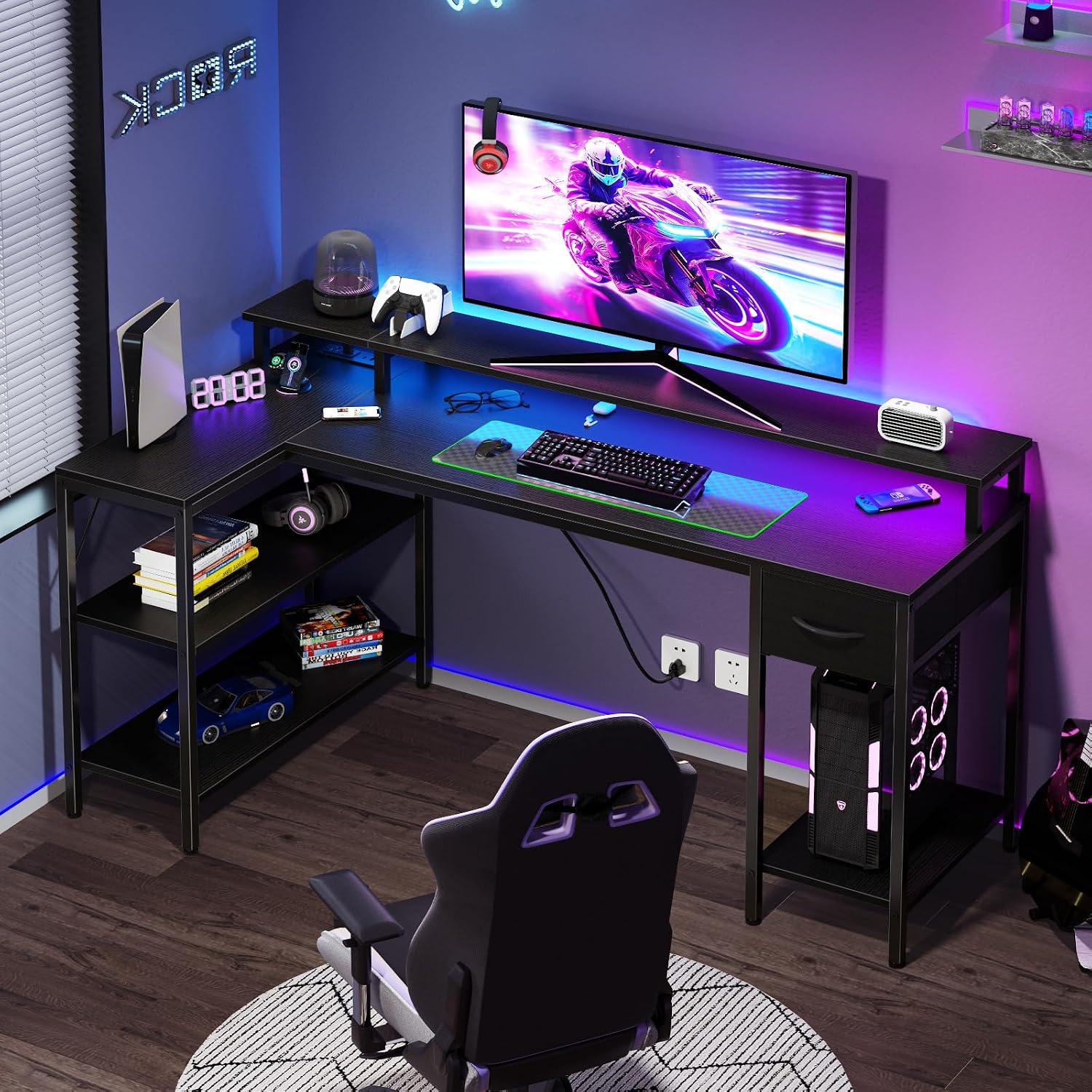 Detalle de OLIXIS L-Shaped Gaming Desk, 47 Inch