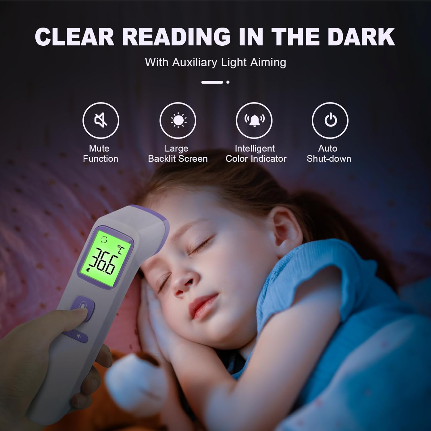 Thumbnail 5 de No-Touch Forehead Thermometer (Purple) — Infrared digital touchless thermometer with large display