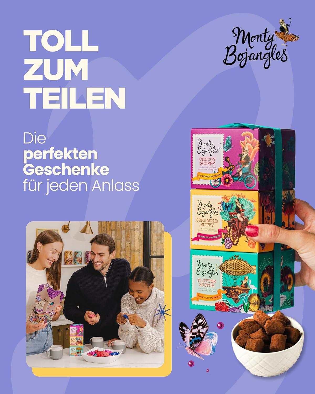 Detalle de Monty Bojangles Schokoladentrüffel-Pralinenset (3×100 g) – 3 Geschmacksrichtungen, preisgekrönt