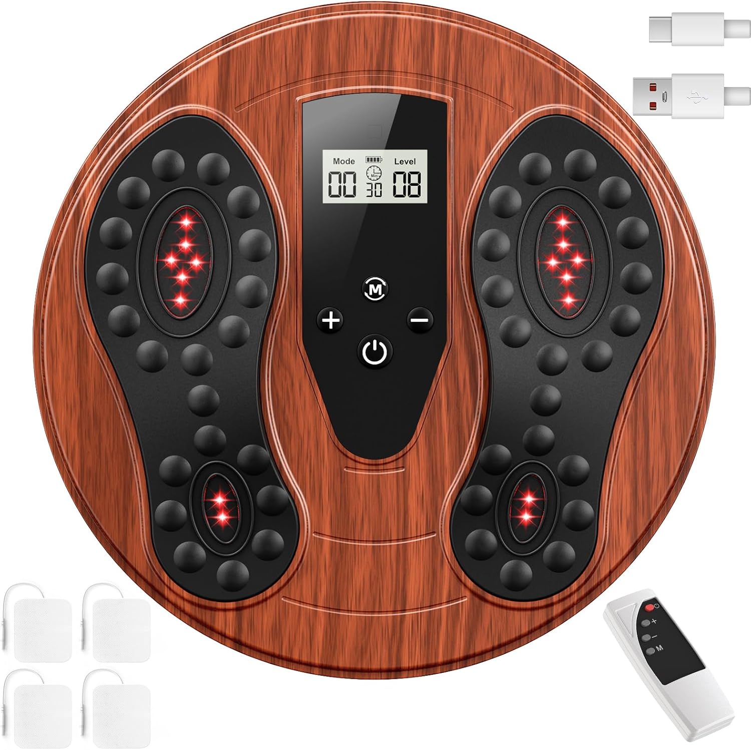 Detalle de Medic Durchblutungs-Stimulator Füße Beine – EMS Fußmassagegerät mit Rotlicht (660 nm + 850 nm) und 4 TENS-Pads