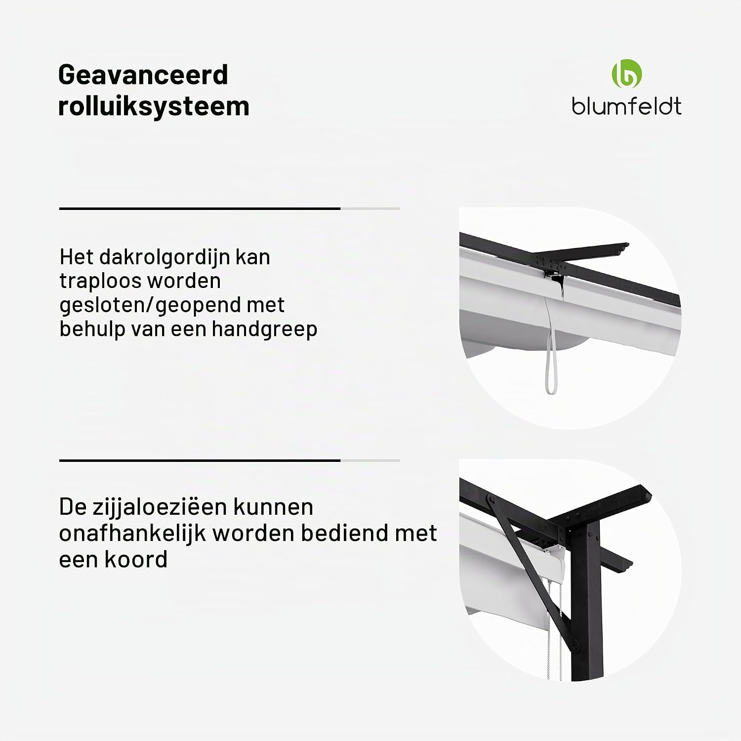 Detalle 2 de blumfeldt pergola 3 x 4 m met polyester dak en verstelbare zijjaloezieën